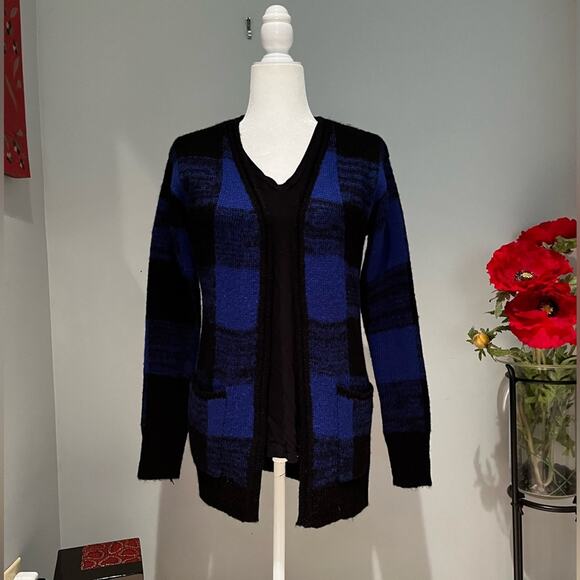 NEW Nordstrom Love by Design Plaid Fuzzy Oversized Grandpa Cardigan Sweater XS - Picture 1 of 12